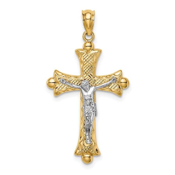 14k Yellow Gold Two-Tone Florentine Crucifix